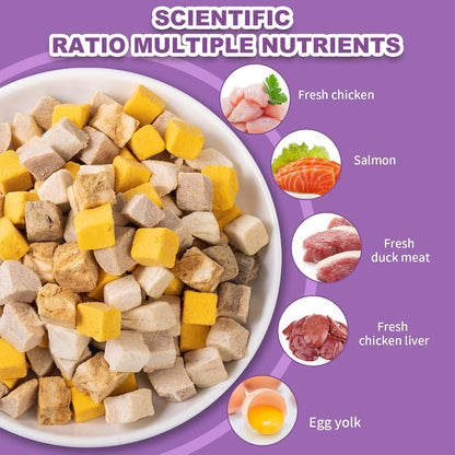 Dylan's cabin Cat Dog Food - Freeze Dried Dog Treats 5 in 1 Meat Chicken Duck Salmon Yolk Chicken Liver Meat Natural Human-Grade Cat Snack(142g)