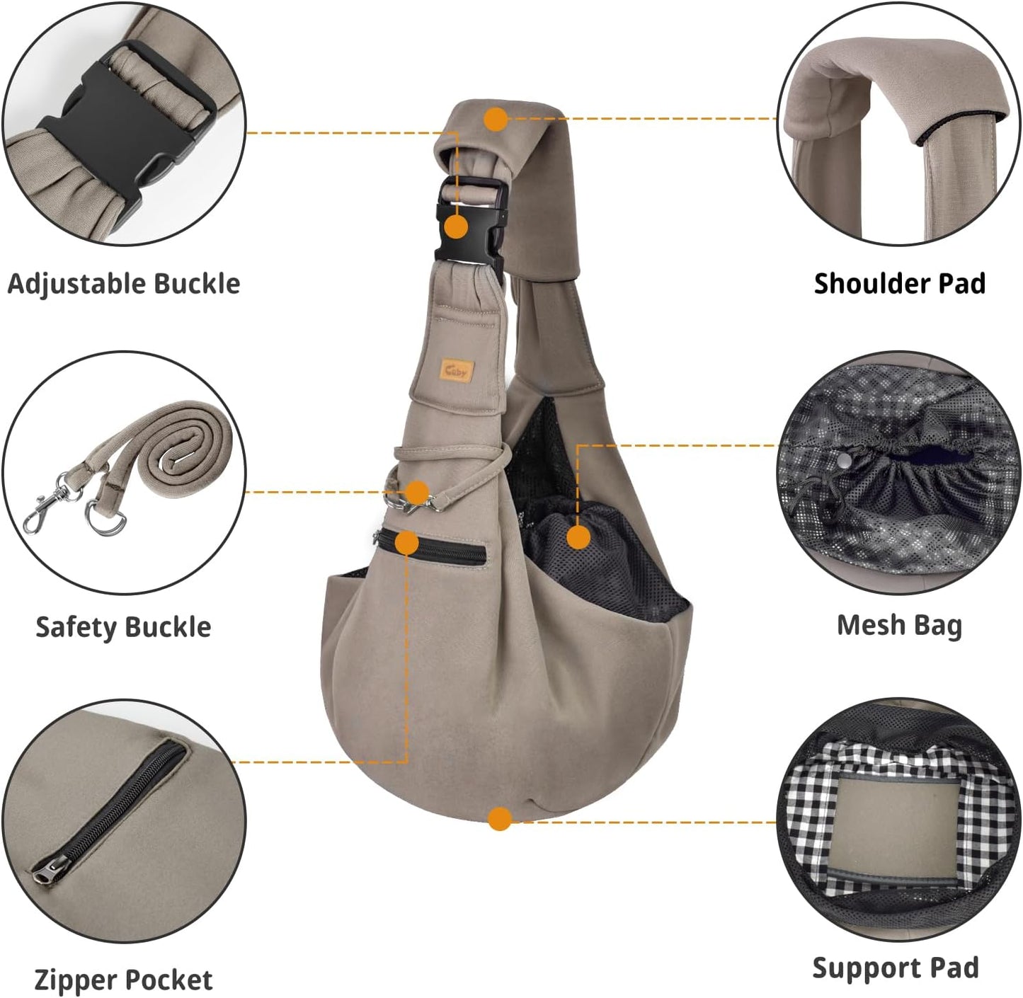 CUBY Dog and Cat Sling Carrier - Hands Free Reversible Pet Papoose Bag - Soft Pouch and Tote Design - Suitable for Puppy, Small Dogs Cats Outdoor (Khaki Senior, Adjust Strap 2.0)…