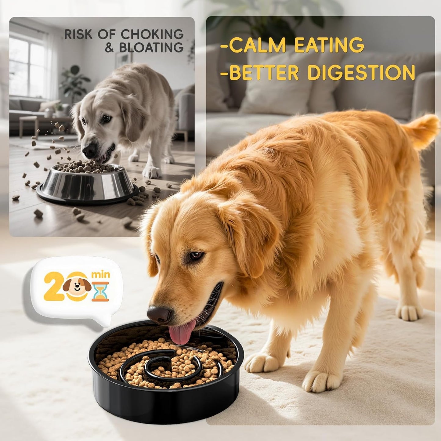 Slow Feeder Dog Bowl Reduces Fast Eating Improves Digestion Stop Bloat Prevent Choking for Medium and Large Dogs Black