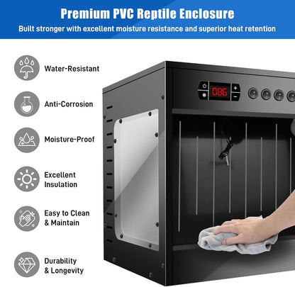 120 Gallon PVC Reptile Terrarium - Extra Large Reptile Tank with Intelligent Thermostat, Front Opening Bearded Dragon Tank Enclosure 47"x24"x24" with Carpet Mat and Sliding Door Handle for Snake Gecko