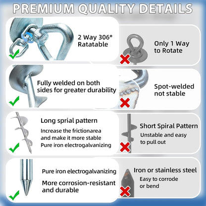 Heavy Duty Dog Tie-Out Cable and Stake for Yard Camping, with 50Ft Heavy Duty Cable with Spring, for Small Medium Large Dogs up to 200 lbs, 360°Swivel Dog Run- No Tangle, Spiral Dog Stake (Set)
