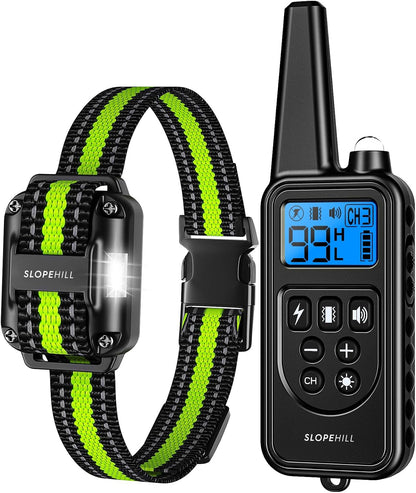 SLOPEHILL 4200 Ft Dog Shock Collar,IPX8 Waterproof Rechargeable Dog Training Collar with Remote,Electric Shock Collar for Dogs,2 Settings of Shock Collars(Green+Pink)