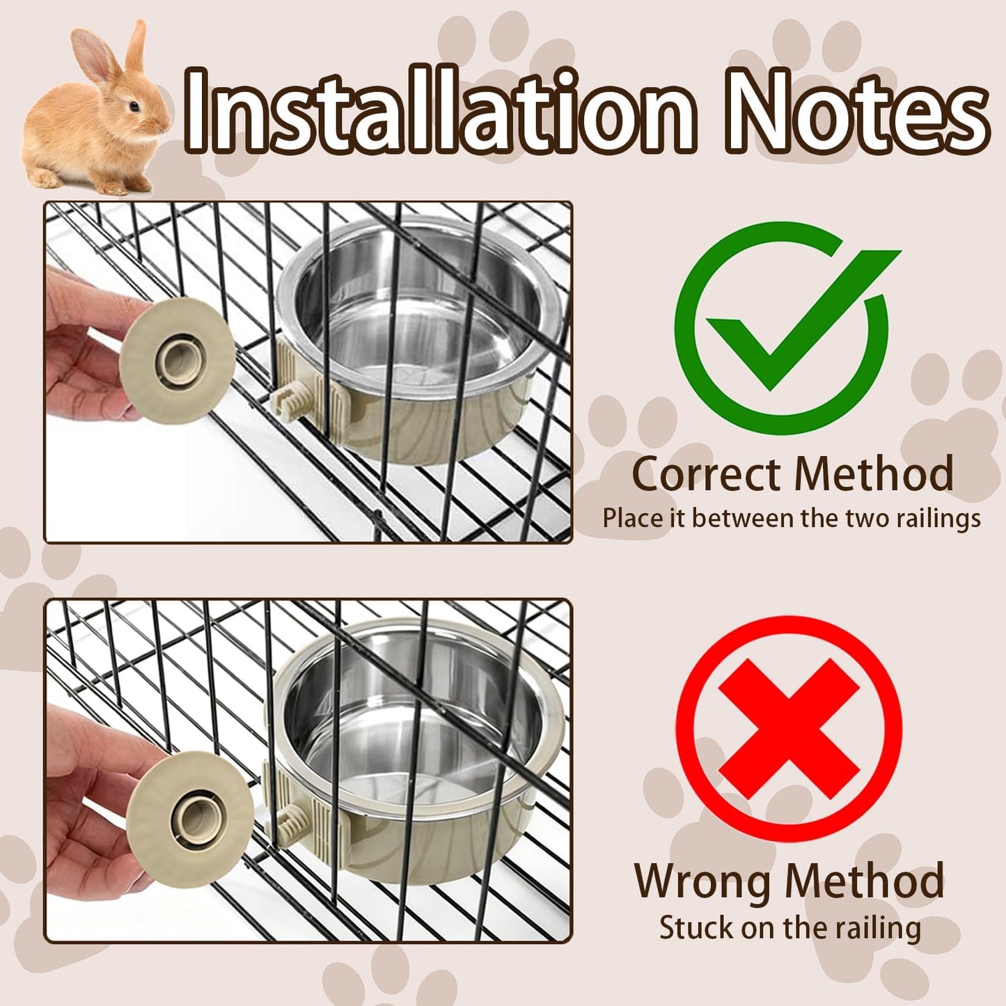 2Pcs Pets Lightweight Stainless Steel Bowl,Removable Stainless Steel Pet Hanging Food Water Feeder Bowl Cage Coop Cup for Puppy Medium Dog Cat Rabbit Ferret Bird Gunea Pigs (Gray, S)