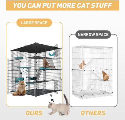 Large Cat Cage Enclosure Indoor DIY Cat Playpen Pet Home Small Animal House Detachable Metal Wire Kennels Crate Large Exercise Place Ideal for 1-4 Cat (Black, 41.3" Lx41.3 Wx55 H, 1)