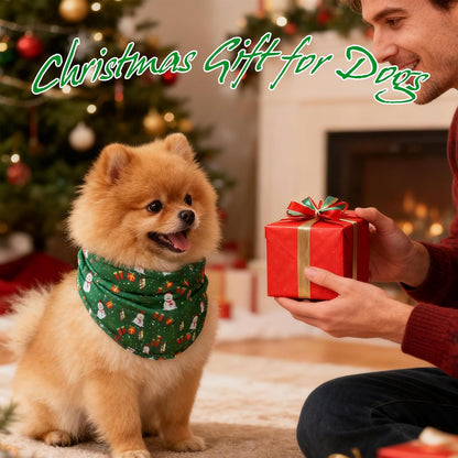 EXPAWLORER Christmas Dog Bandanas - 2 Pack Christmas Tree Snowman Dog Scarf Adjustable for Girl & Boy, Holiday Pet Bandana for Small Medium Large Breeds (Red Green, L)