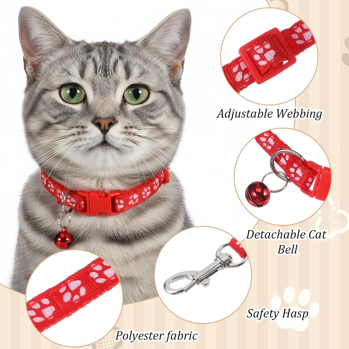 48 Pcs Dog Collar and Leash Set, Polypropylene Adjustable Puppy Collars for Small Pet Puppy Walking Training with Hook and Buckle, Litter Size(Multicolor,Paws Pattern)