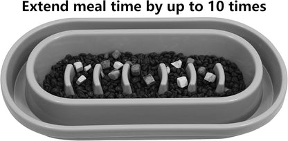 Slow Feeder Ant Away Dog Cat Bowls, Anti-Slip No Spill Dog Cat Pet Slow Feeder Food Water Bowls Dish for Cats Small to Medium Size Dogs by With You6688 (Grey)