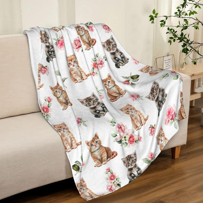Rose Cats Blanket, Pet Cats Throw Flannel Soft Cozy Lightweight Blankets for Sofa Couch Bed Home, Pets Lover Gifts S 50"X40" Kids