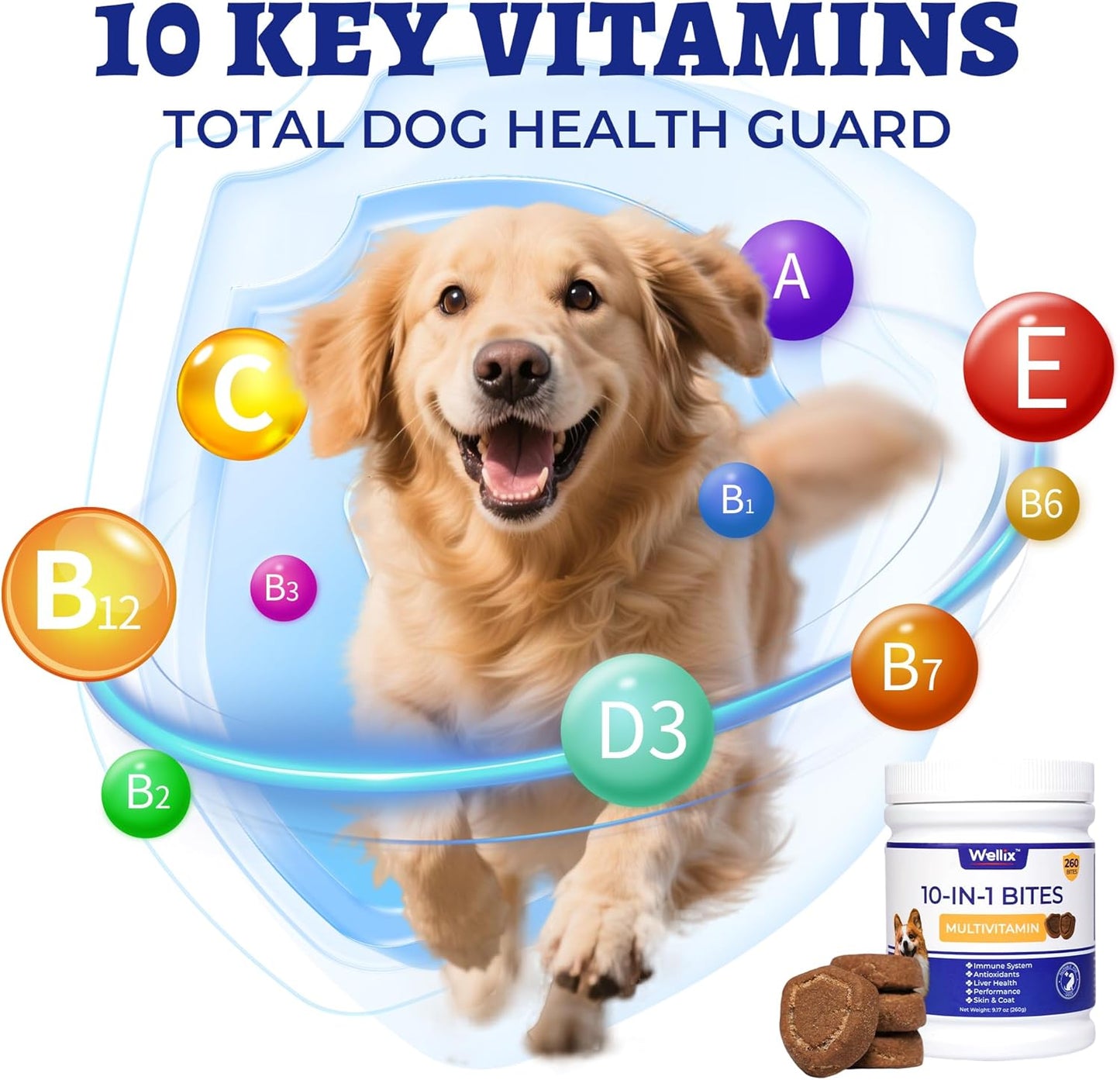 260 Bites Wellix 10-in-1 Dog Vitamins - Multivitamin for Dogs Immune Supports,Boost Hip&Joint,Skin&Coat,Liver&Gut Health -Dog Antioxidant Supplements