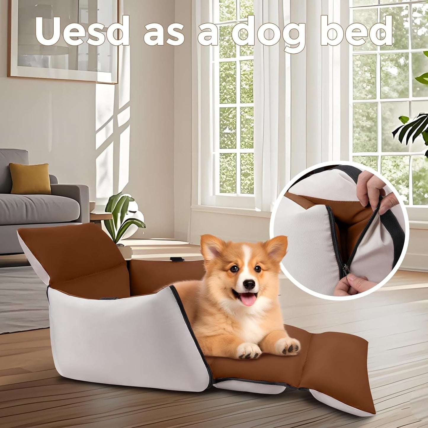 Dog Car Seats for Small Dogs, Waterproof Dog Booster Carseat with Storage Pockets, Thickened High Resilience Cotto & Clip-On Safety Leash, Pet Back Seat Puppy Travel Carrier Bed