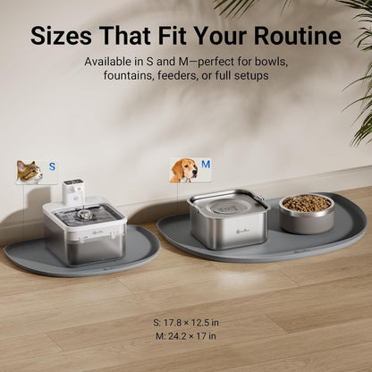 DownyPaws Cat Food Mats for Floors Waterproof, BPA Free Silicone Pet Feeding Mat, Non-Slip Pet Food Mat with High Raised Edge, Cat Placemat for Messy Drinkers, 18"×12.5", Gray