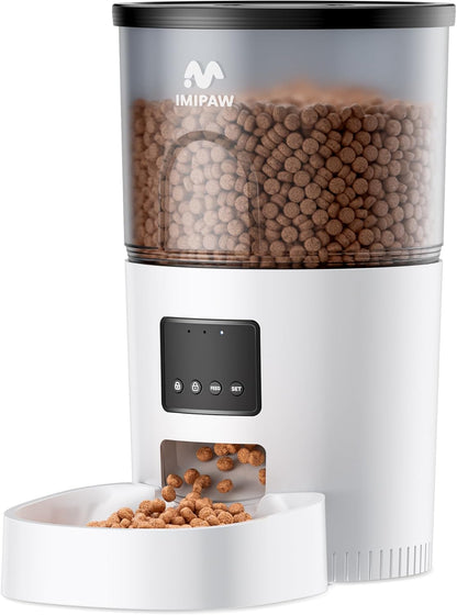 IMIPAW Automatic Cat Feeder, 3L Timed Dry Food Dispenser with Desiccant, Programmable Portion Control, Dual Power Backup, 10 Meals Daily, 15 Portions Per Meal, Suitable for Small Pets, Easy Setup