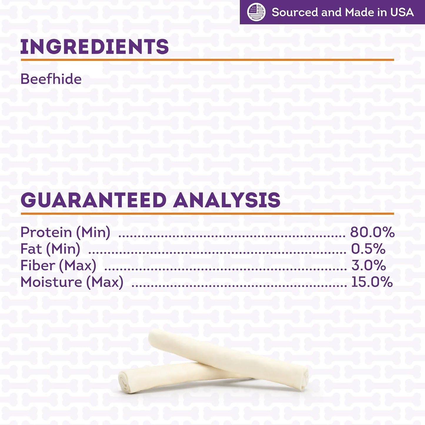 USA Beefhide Rolls 8-9" Dog Chew Treats - Natural Flavor, 2 Count/2 Pack