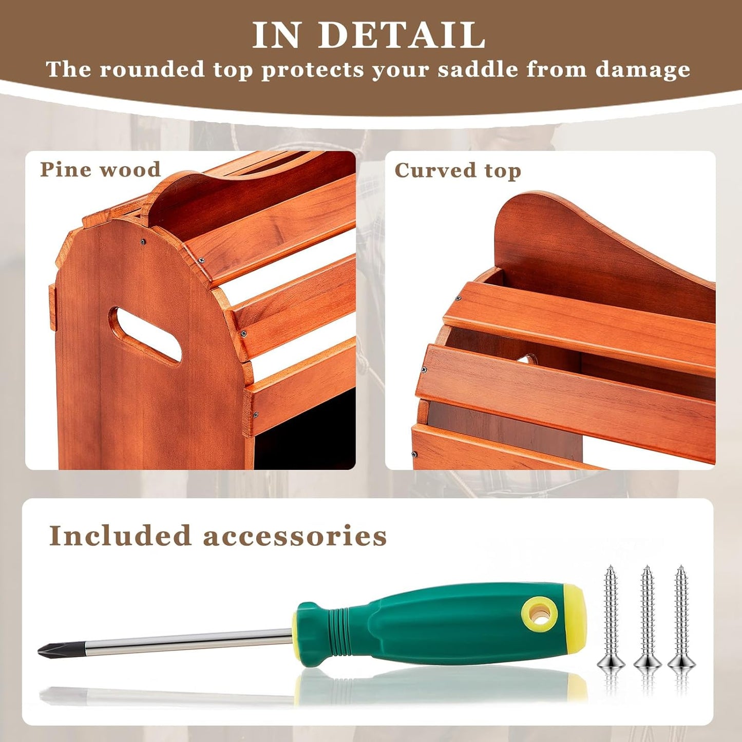 Eccliy Pine Wood Arched Saddle Rack Stand 20" x 12" x 20" Heavy Duty Portable Car Western Saddle Rack with Bottom Shelf Horse Tack Room Supplies Organization Display Saddles(Heightened Semicircle)