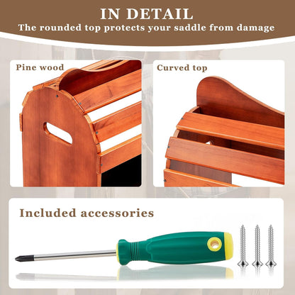 Eccliy Pine Wood Arched Saddle Rack Stand 20" x 12" x 20" Heavy Duty Portable Car Western Saddle Rack with Bottom Shelf Horse Tack Room Supplies Organization Display Saddles(Heightened Semicircle)