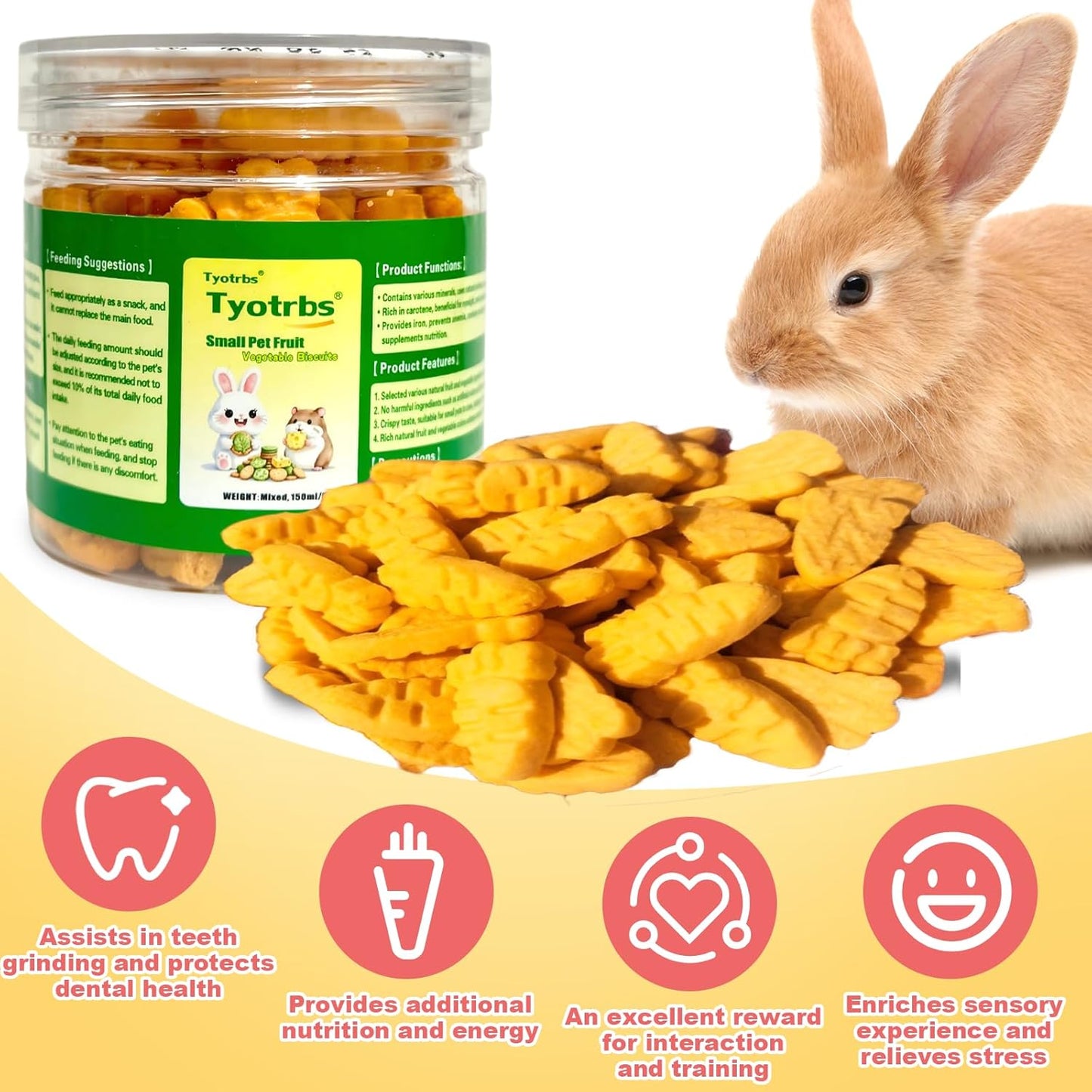 Rabbit Chew Toys, Hamster & Gerbil Treats Bunny Treats Small Animal Molar Toys for Guinea Pig Hamster Bunny Chinchilla Gerbil, 50g / 1.76oz