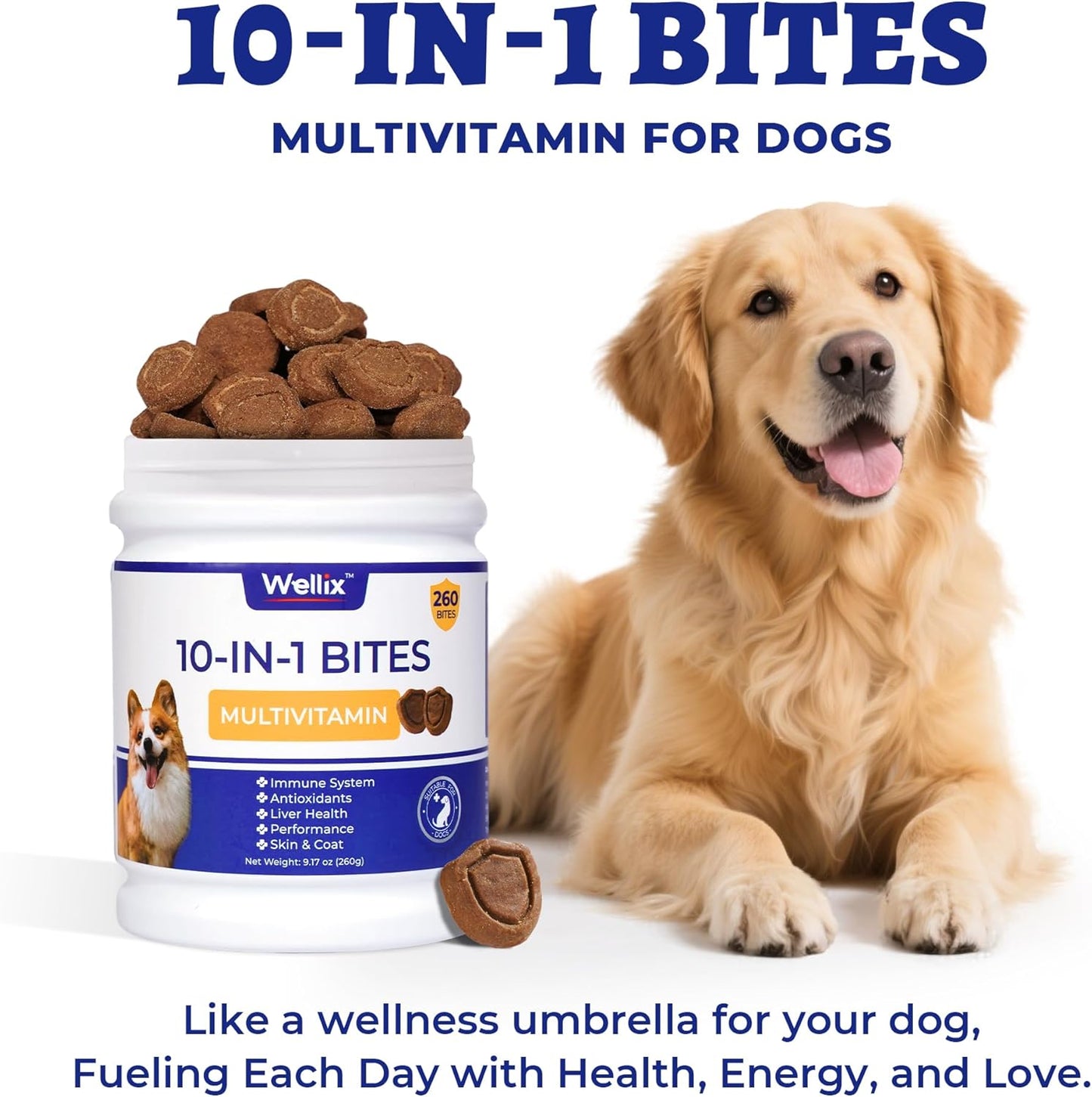 260 Bites Wellix 10-in-1 Dog Vitamins - Multivitamin for Dogs Immune Supports,Boost Hip&Joint,Skin&Coat,Liver&Gut Health -Dog Antioxidant Supplements