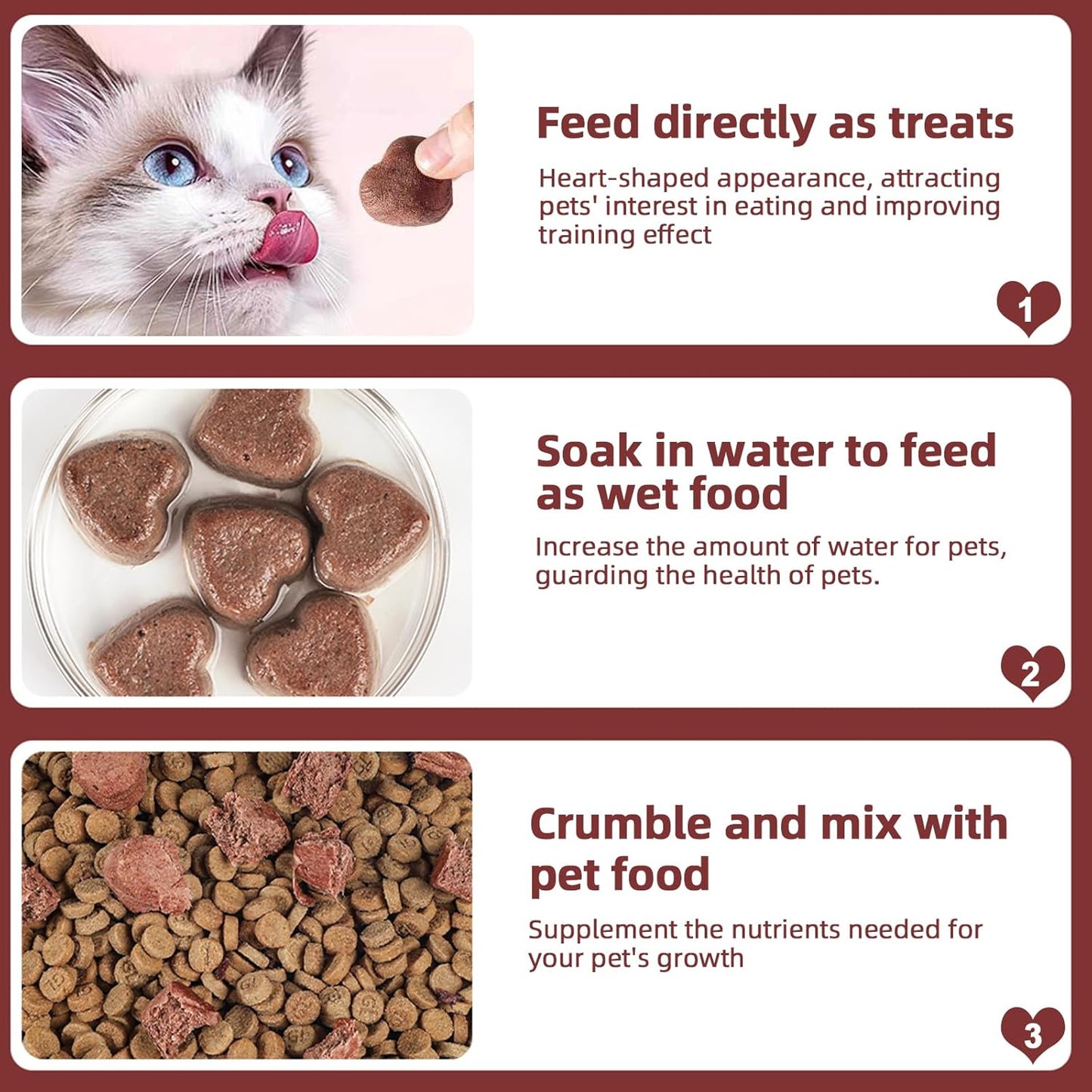 Freeze-Dried Rabbit Blood in Heart Shape,High Protein Freeze-Dried Pet Food for Dogs Cats, Supplemental Iron.Fresh Ingredient Snacks, 2.1 oz.