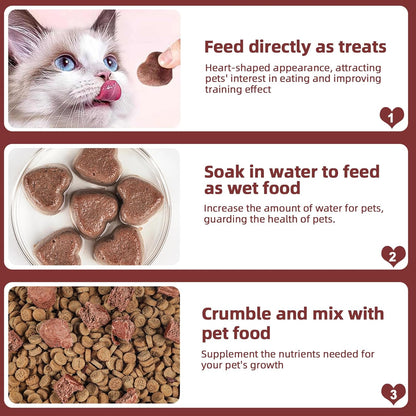 Freeze-Dried Rabbit Blood in Heart Shape,High Protein Freeze-Dried Pet Food for Dogs Cats, Supplemental Iron.Fresh Ingredient Snacks, 2.1 oz.
