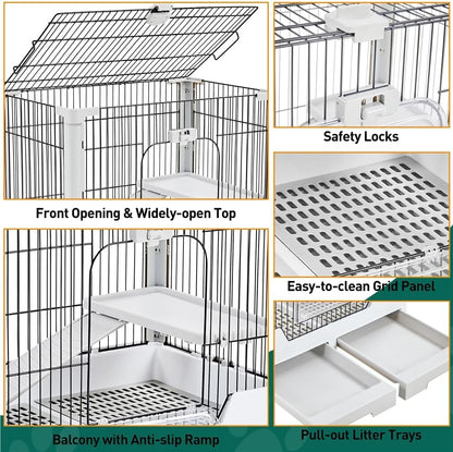 Yaheetech 30'' Small Animal Cage 2-Level Open Top Rabbit Cage on Wheels with Pull-Out Tray for Guinea Pig, Ferret, Chinchilla, Kitten, Bunny Small Animal Hutch, 30'' W × 20'' D × 27'' H