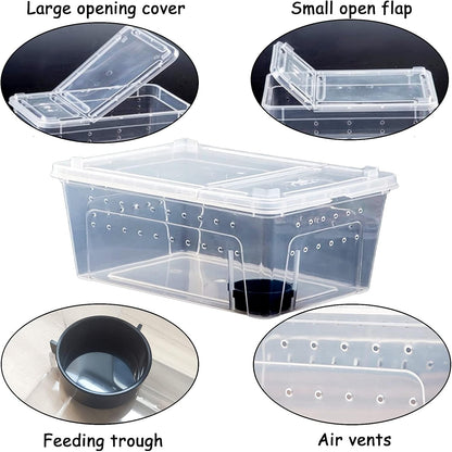 Hamiledyi 2PCS Reptile Feeding Box Snake Breeding Box Transparent Cage and Reptile Bark Bedding Tortoise Habitat Substrate Natural Terrarium Bark for Snake Spiders Bearded Dragons Hermit Crabs Geckos