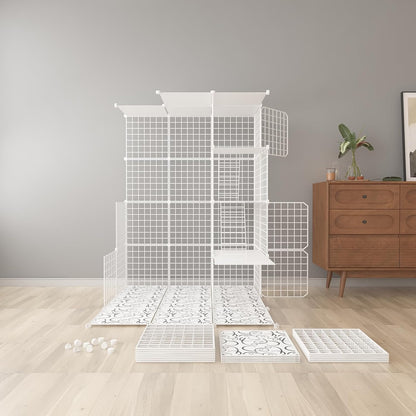 Indoor Cat Cage Enclosure DIY,Cat Playpen Catio Thick Metal Wire Kennels for 1-3 Cats Kitten Cage Detachable Patio Cat Crate (White, 28" L x 28" W x 41" H)