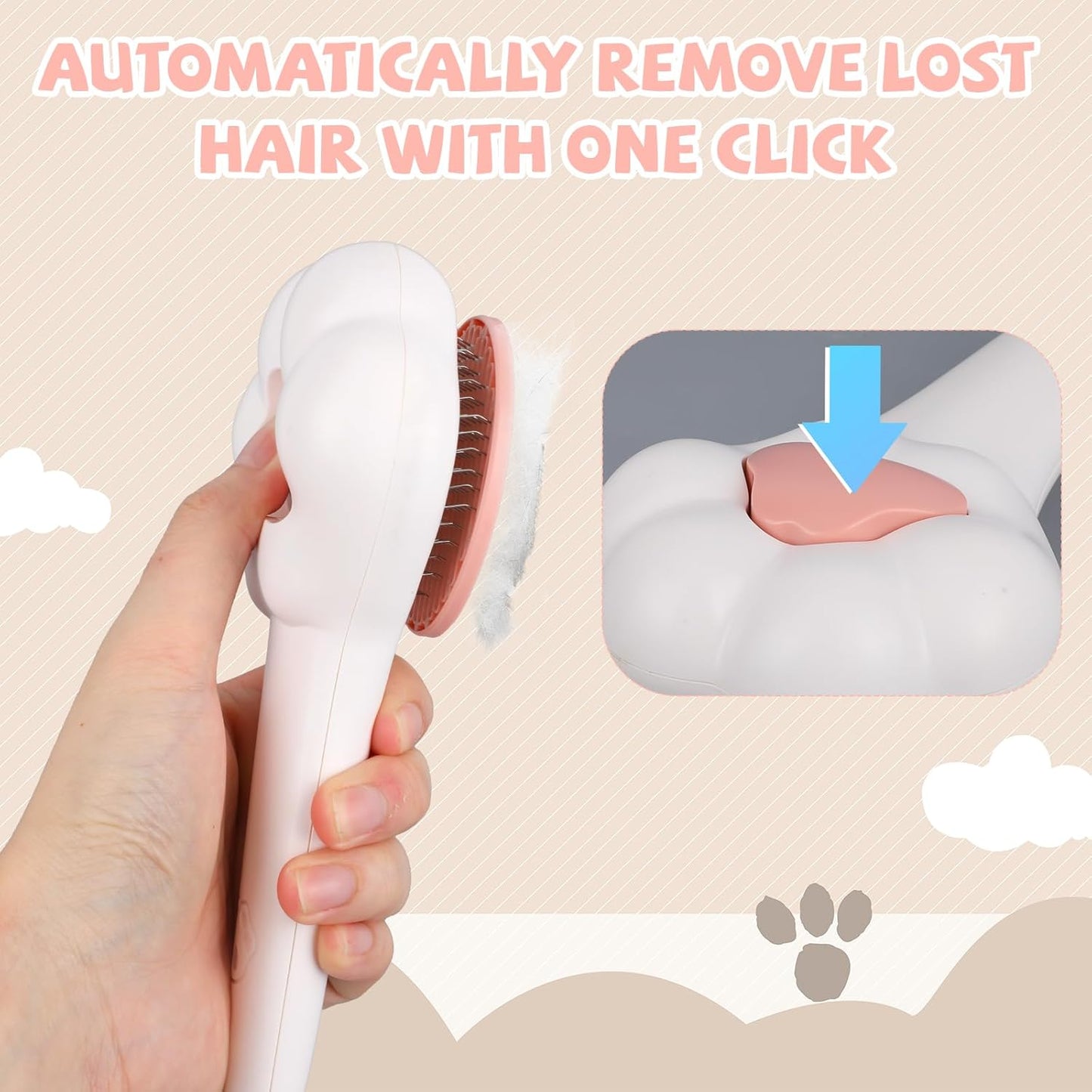 Self-Cleaning Cat Brush, Durable Slicker Pet Hair Cleaner Brush with Release Button Practical Pet Grooming Shedding Comb Tool Suitable for Long Short Haired Kitten Cat Dog