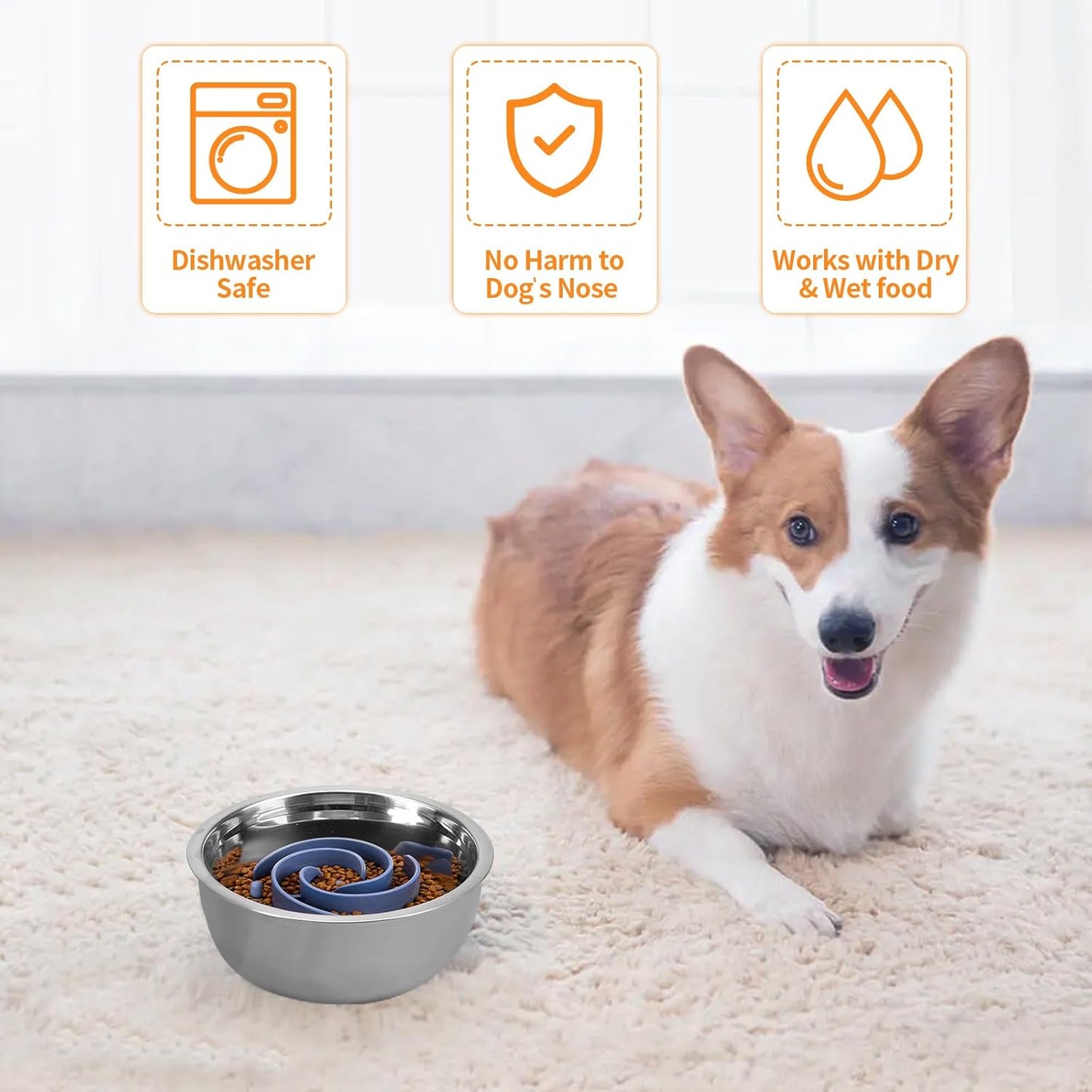 Slow Feeder Dog Bowls Insert, Bestalk Soft Silicone Slow Eating Feeder Insert with Suction Cups for Small, Medium and Large Dogs, Fit into Basic and Elevated Dog Bowls, Dark Blue