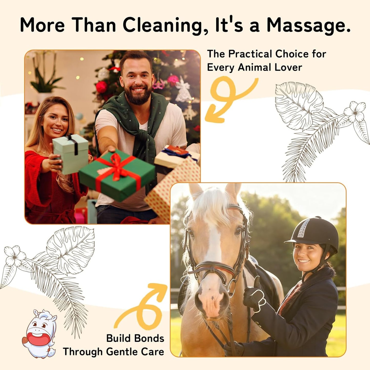 Deshedding Grooming Tool for Horses, Cats & Dogs Ergonomic Design Wooden Groom Brush Professional Grooming Tool Painlessly Remove Thick Short Long Hair Fur & Dirt