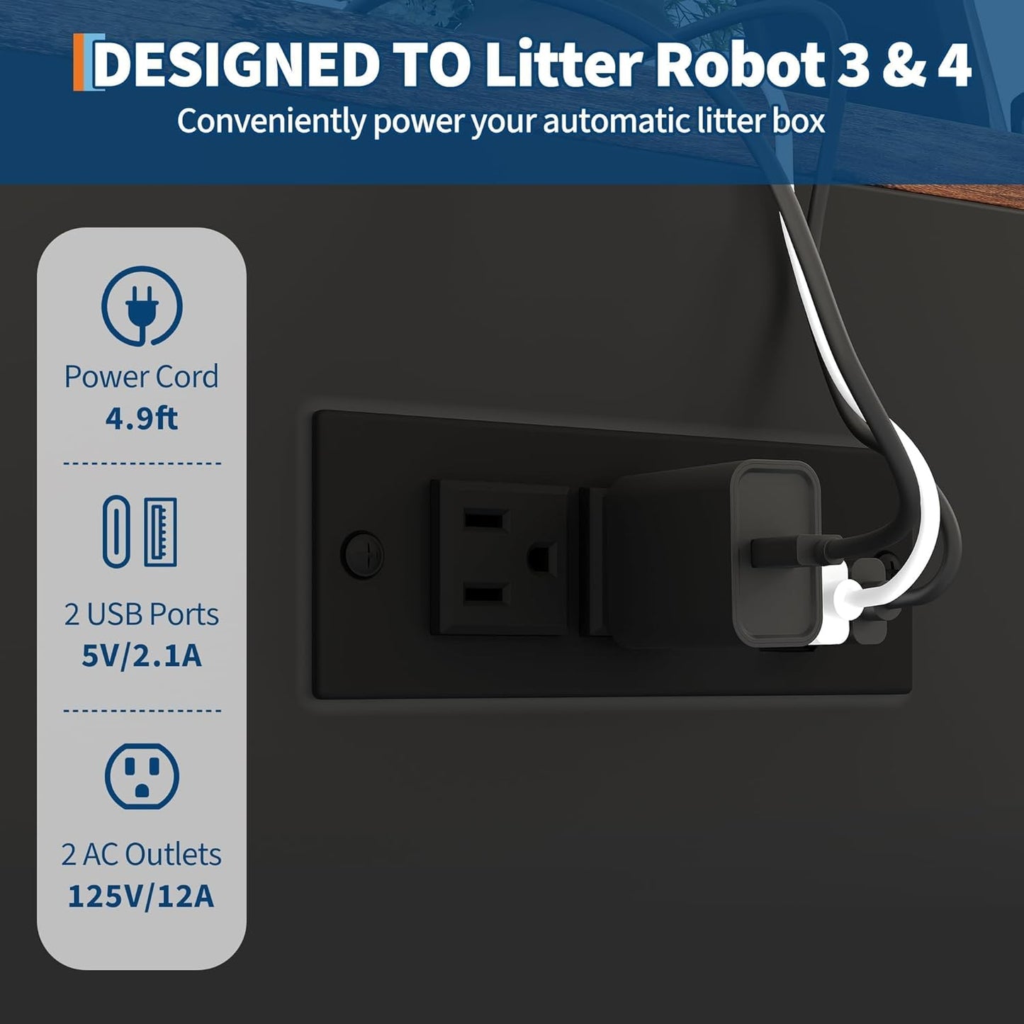 GarveeLife Cat Litter Enclosure Cabinet for Robot 3/4, XL Cat Enclosure Furniture with Built-in Power Outlet, Mat and Dog-Proof Shelf, Fit Most Self-Cleaning Litterboxes Black-A