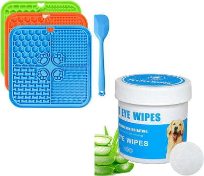 Lick Mat for Dogs, Dog Lick Mat with Suction Cups and Pet Eye Wipes for Dogs, Natural Dog Wipes for Paws and Butt