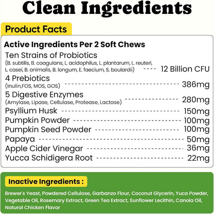 Probiotics for Dogs - Dog Probiotics with 5 Enzymes & 4 Prebiotics for Itchy Skin, Pet Probiotics lab for Digestion & Gut Support, Helps Diarrhea, Yeast Infection, Allergies & Immune System -180 Chews