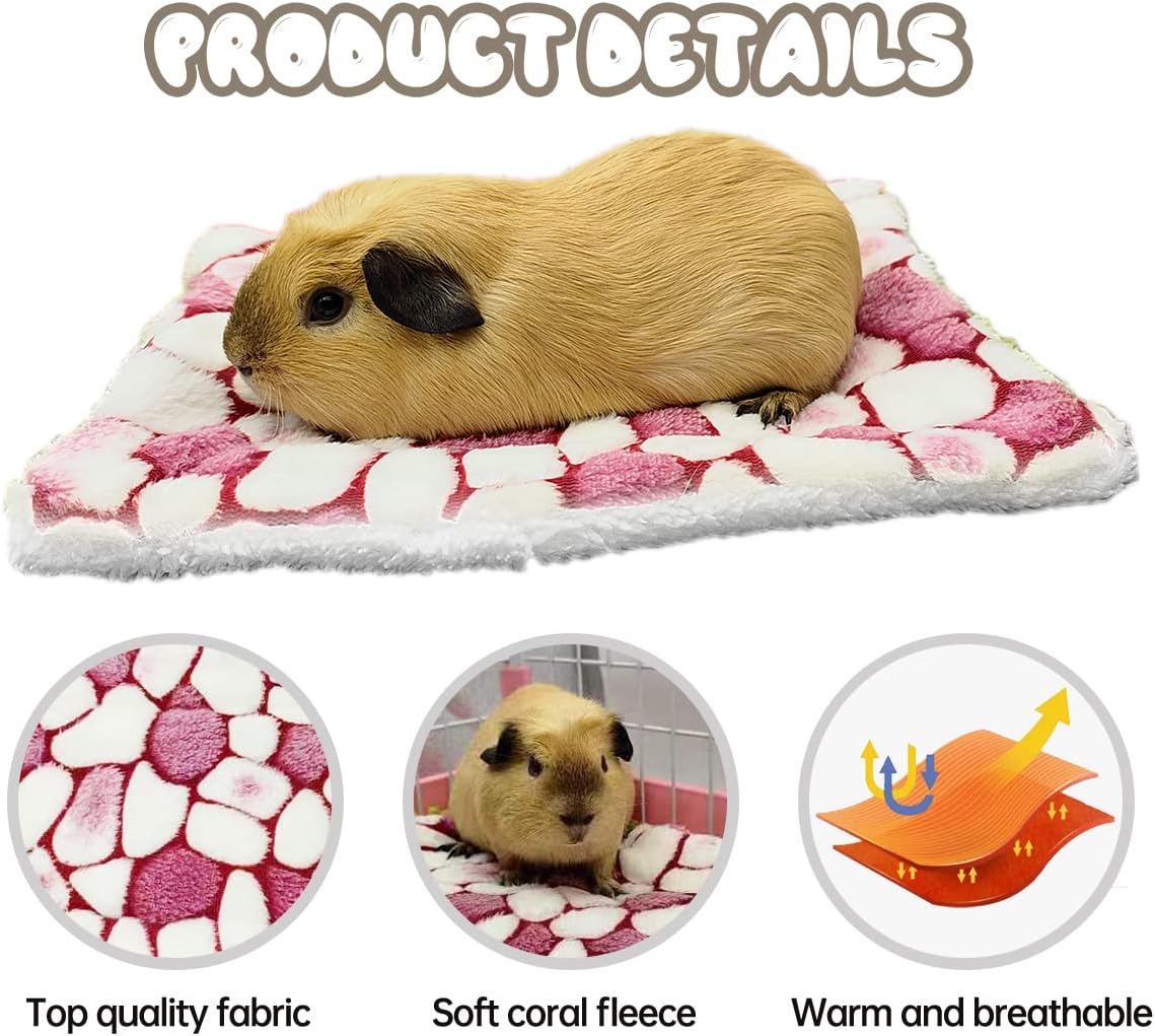 4 Pieces Guinea Pig Bunny Comfortable Bed Mats Pads, Rabbit Warm Soft Bed, Hamster Bedding Pad Mats for Small Animals Chinchilla Hedgehog Baby Cats (7.9"x5.9", 2.Cobblestones Pattern)