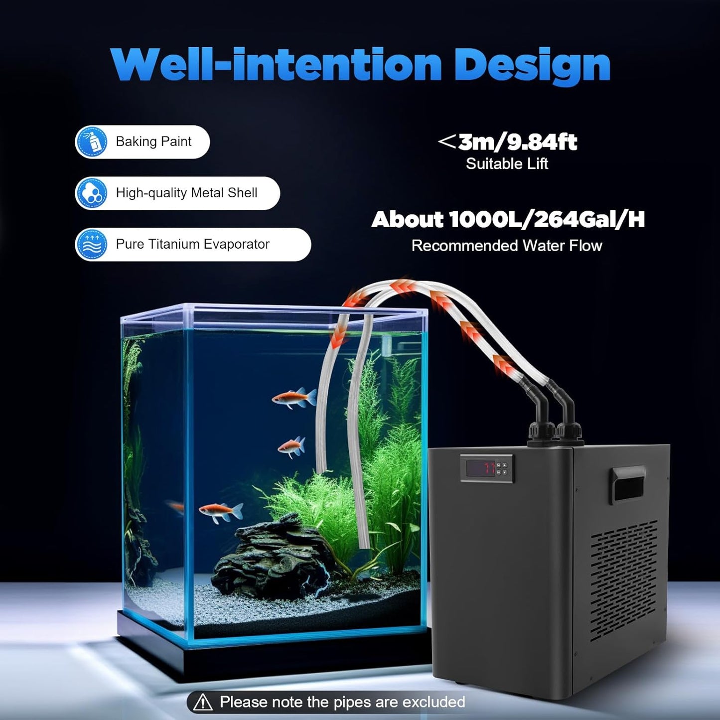 160L/42.27GAL Aquarium Chiller, 270W Aquarium Water Hydroponic Cooling System Chiller Fish Shrimp Tank Cooler, Circulation Function Constant Temperature for Water Weeds Axolotl Jellyfish Coral Shrimp