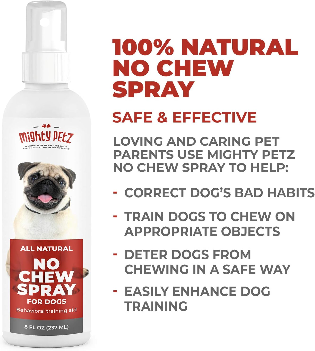 Mighty Petz No Chew Spray for Dogs – Bitter Apple Spray Alternative, Large 8oz. Dog Repellent, Anti Chew Deterrent for Furniture, Chewing. Natural Ingredients, Alcohol Free. Safe on All Surfaces