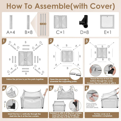 EHEYCIGA 42x42x26 Inches Puppy Playpen with Top Cover for Dogs & Cats Indoor or Outdoor - Dog Playpen with Door, Dog Fence for Small Animal with Heavy-Duty Oxford & Steel Frame, Sliver Grey
