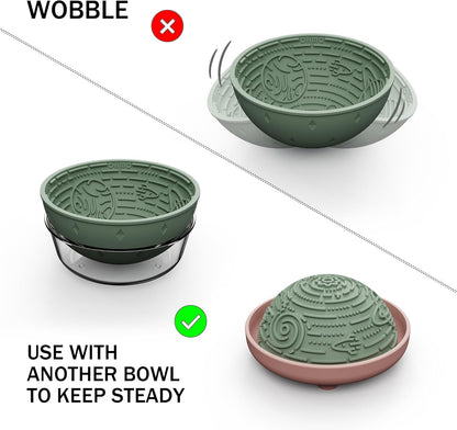 OHMO Slow Feeder Bowl Lick Mat for Dogs(Sage Green, 6.3") Interactive Soft Silicone w/Wobbly & Stable Galaxy Design, Reduces Pet Boredom Anxiety, Easy Clean