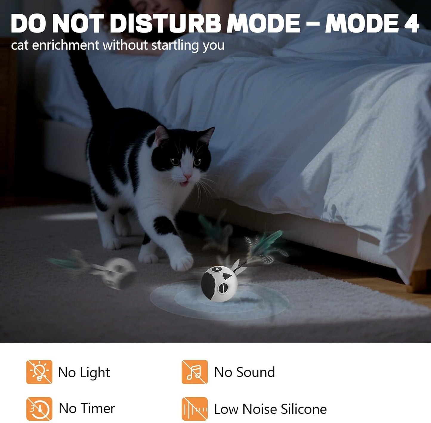 Cat Toys, Interactive Kitten Toys Indoor Cats, USB Rechargeable Electronic Smart Exercise Toy, Motion Activated Fast Moving Chirping Stimulating Light, 2 Feather Tails (White)