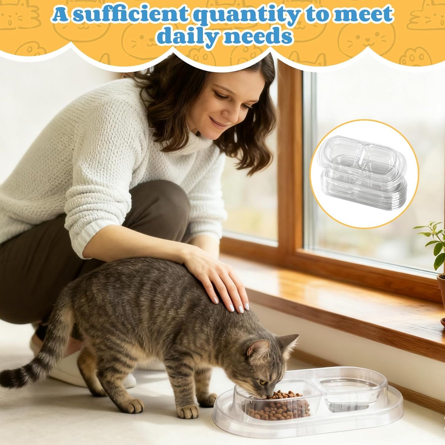 30 Pcs Disposable Cat Bowls with Ant Proof Moats - No Spill Double Bowl Tray for Stray & Outdoor Cats, Travel & Feeding - 30 Day Supply