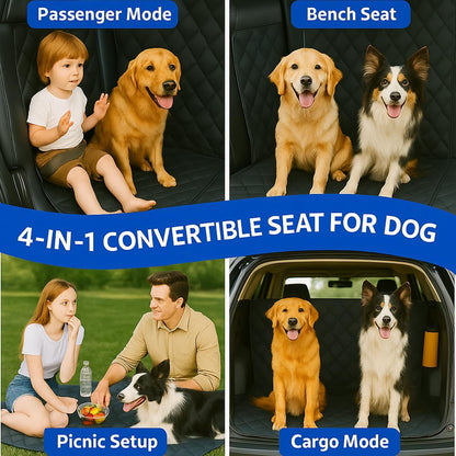 Hard Bottom Dog Car Seat Cover for Back Seat, Back Seat Extender for Dogs, Waterproof Hammock for Car, Heavy Duty Dog Bed for Car Non-Slip Pet Protector