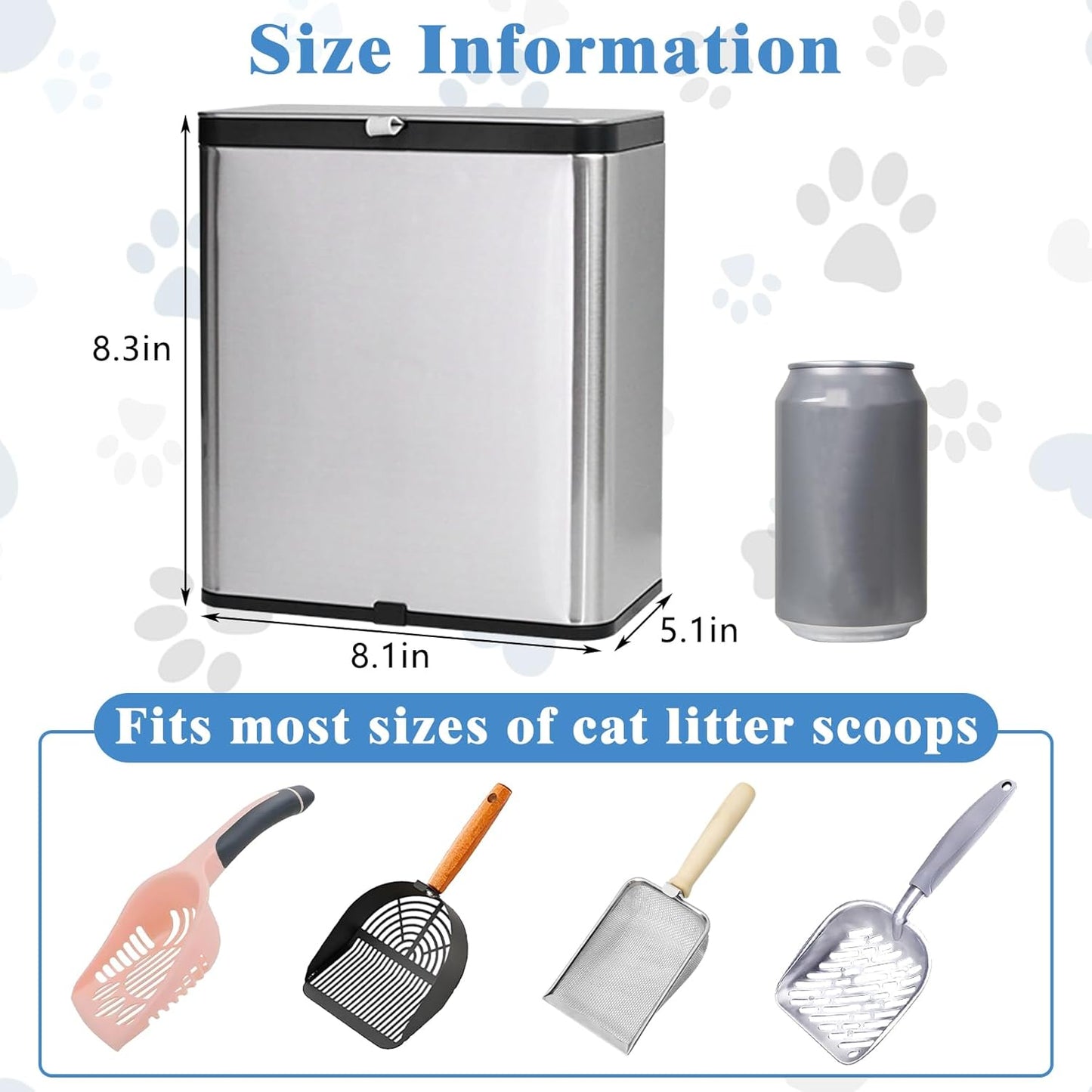 kathson Stainless Steel Cat Litter Scoop Holder, Universal Scooper Storage Caddy, Deep Kitty Litter Trash Can with Lid, Metal Pet Waste Container, Detachable Cat Shovel Holder