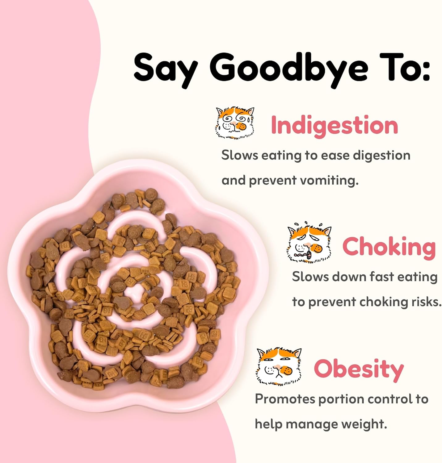 Detachable Slow Feeder Cat Bowl, Unbreakable Elevated Cat Bowls - Heavy Weighted, Tilted Raised Slow Feeder, Non-Slip Small Dogs Slow Feeders Bowl, Dry & Wet Food, Whisker Friendly (Pink, 5.8"