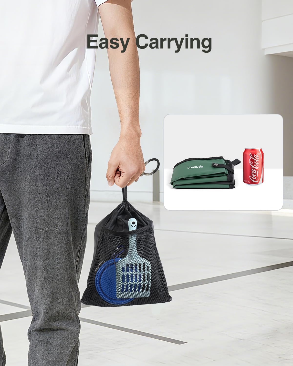 Luxtude Portable Travel Litter Box for Cats, Large Collapsible Litter Box with Lid for Odor Control, Waterproof and Easy Clean, No Smell, No Leakage for Car Road Trip, Hotel Room(Green, Large)