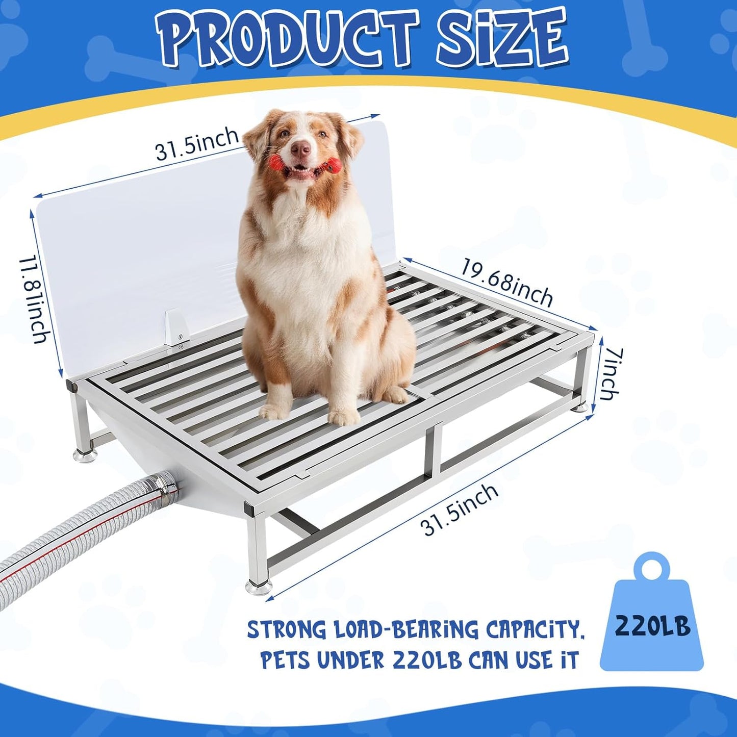 Shimeyao Stainless Steel Dog Potty 32 x 20 Inch with Tray, Removable High Pee Walls, Automatic Flushing and Cleaning System Dog Toilet Puppy Litter Box Portable Pet Pee Pad Holder for Indoor Outdoor
