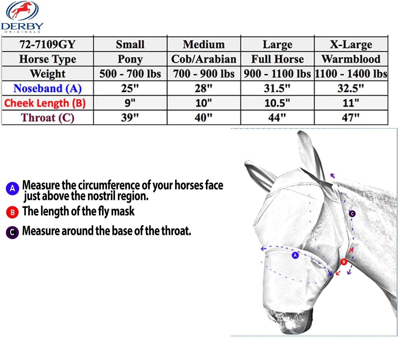 Derby Originals Reflective Mesh Fly Mask with 1 Year Warranty Includes Ears and Nose Cover,Summer Blue,Large (Full/Average),72-7109SB-L
