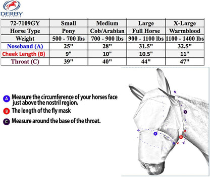 Derby Originals Reflective Mesh Fly Mask with 1 Year Warranty Includes Ears and Nose Cover,Summer Blue,Large (Full/Average),72-7109SB-L