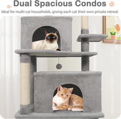 Tangkula 70 Inch Tall Cat Tree, Multi-Level Large Cat Tower with Sisal Scratching Posts, Plush Top Perch, 2 Condos, Hammock, 2 Dangling Balls, Cat Tree Tower for Indoor Cats Large Adults (Light Grey)
