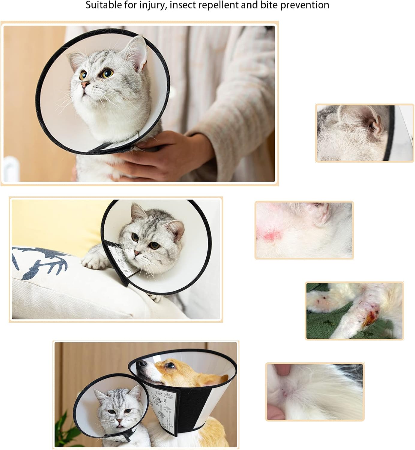 7-Piece Cat Bathing Set - Anti-Scratch Silicone Shoes, Claw Covers, Shower Net, Bathing Bag & Elizabethan Collar (Grey-3)