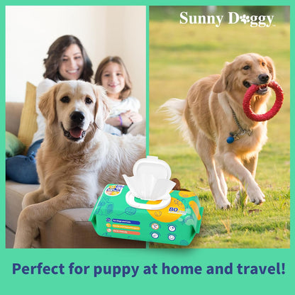 Pet Wipes 80 Count, Dog Wipes Cleaning Deodorizing Cat Wipes, 8 x 8 Inch Dog Grooming Wipes for Butt Paws Ear Eyes and Body