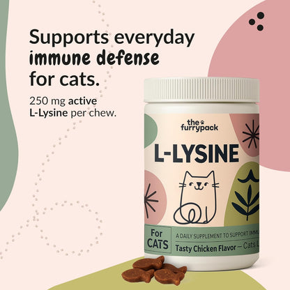 L-Lysine for Cats - 250mg per Chew, 150 Soft Chicken Flavor Chews to Replace Messy Powders and Pills, Turn Supplement Time Into Treats, Made in USA, Daily Immune Support, Picky Eaters